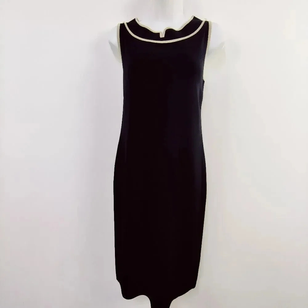 Misook luxury knit black sheath dress with gold neckline accents size small - Picture 5 of 12